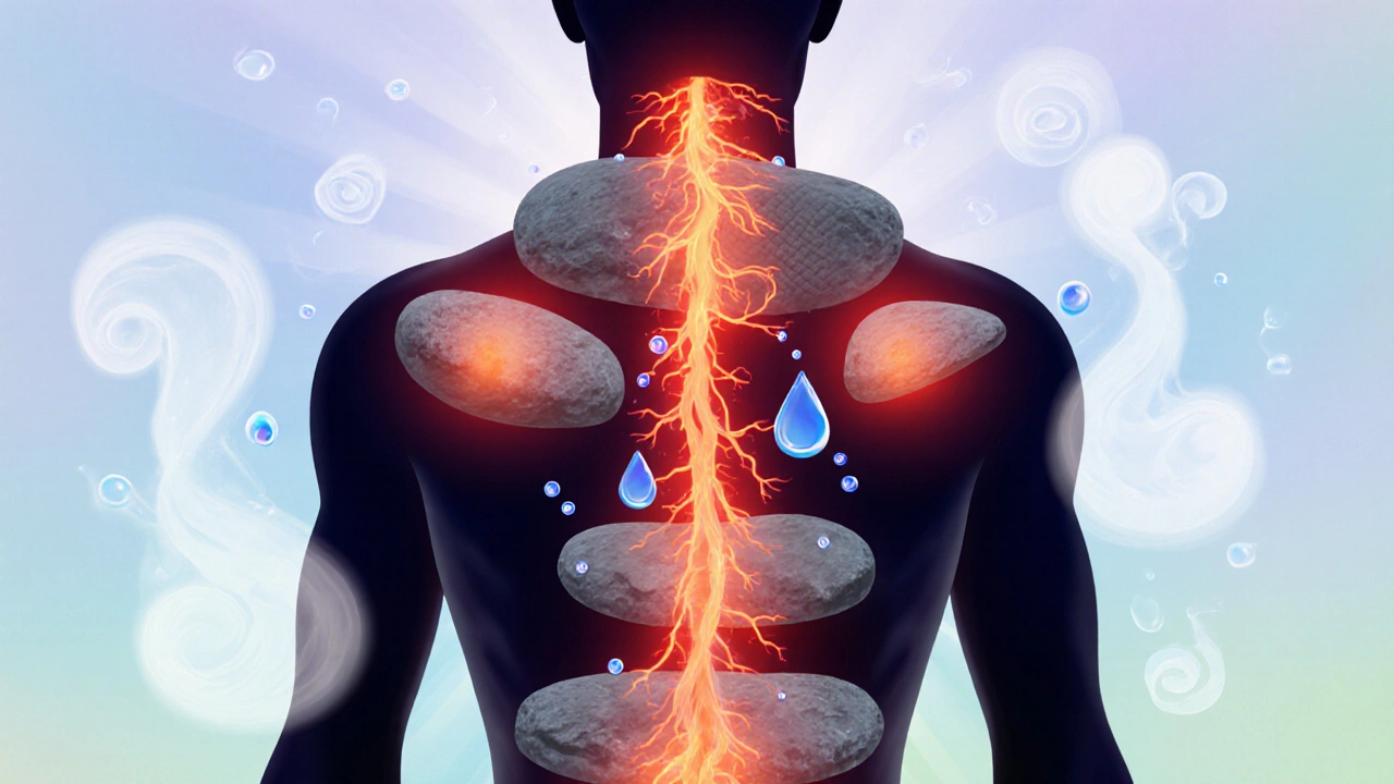 Silhouette člověka ukazuje teplo, krevní oběh a detoxikaci po masáži.