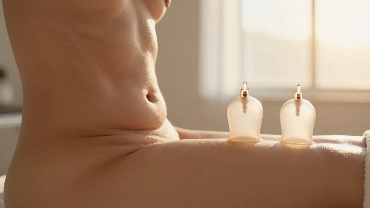 Před a po: hrubá kůže převracená na hladkou a zářivou po vakuoterapii.