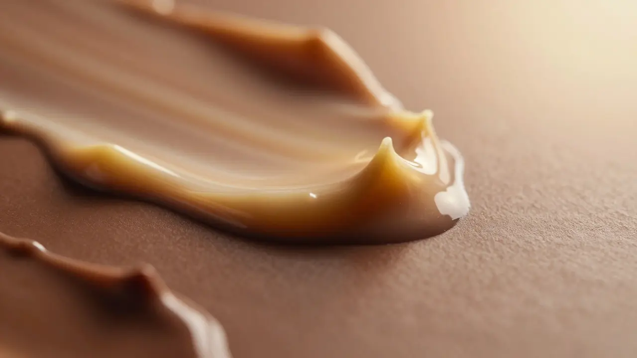 Abstraktní záběr na hydratační účinky kakaového másla a svítící pokožky.