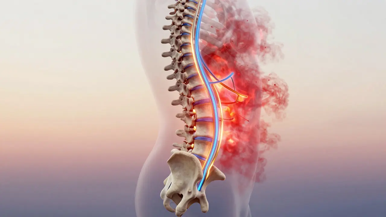 Vnitřní pohled na vyrovnání páteře, kde se krev a lymfa znovu volně proudí a zánět postupně mizí.