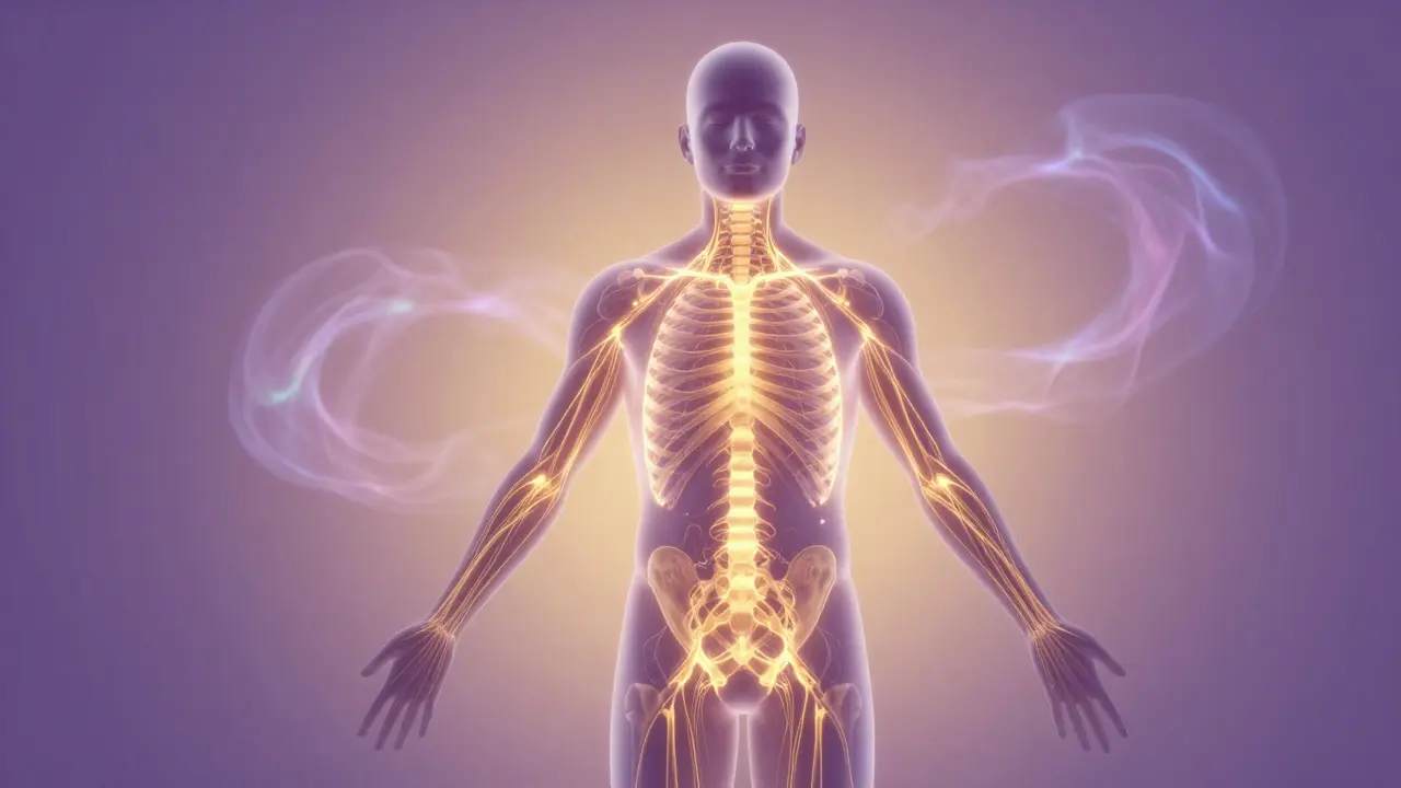 Konceptuální zobrazení uvolnění nervové soustavy a vnitřního klidu.