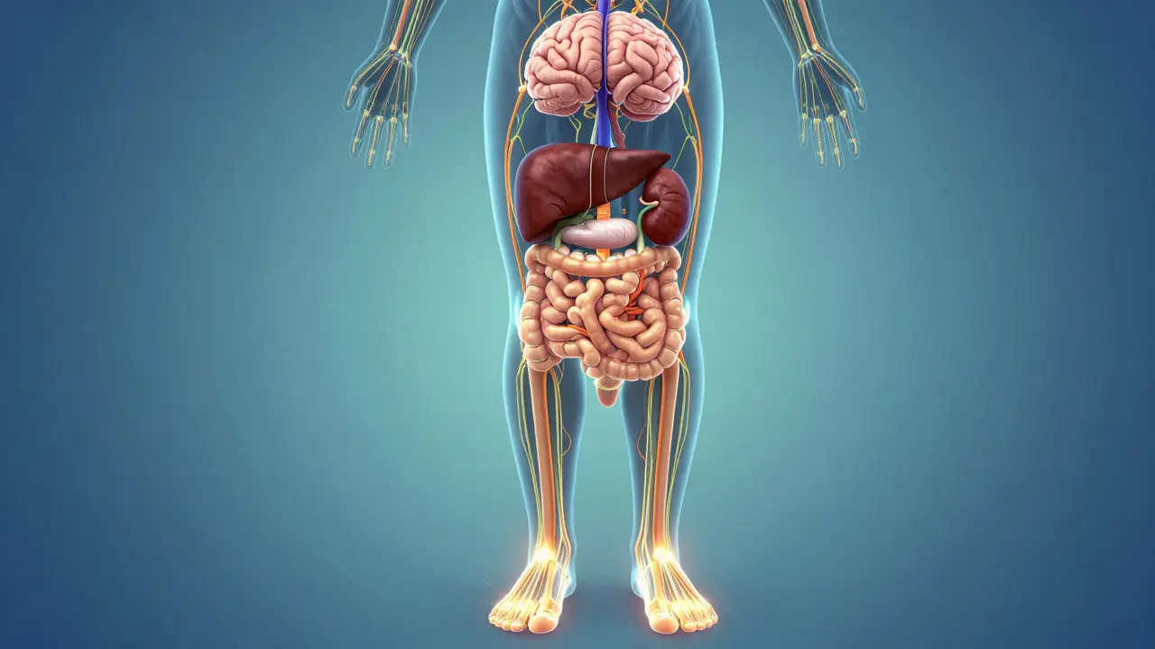 Conceptual diagram showing energy links between foot zones and body organs