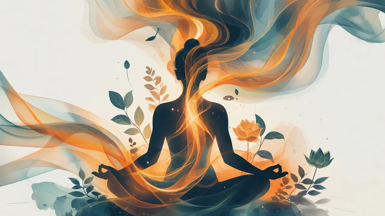 Konceptuální ilustrace uvolnění energie a stresu během masáže hlavy
